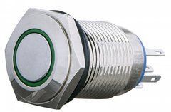 TYJ 16-361 220V зелена Кнопка метал. з підсв., та фіксацією. 1NO+1NC