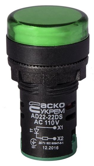 Сигнальна арматура AD22-22DS зелена 110V АC