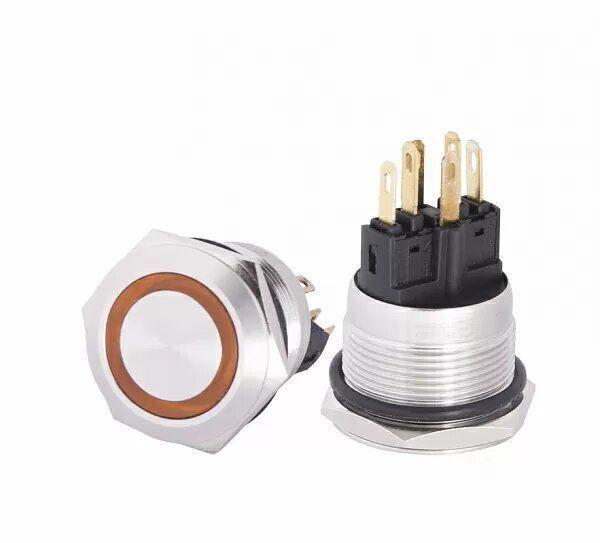 TYJ 22-271 Кнопка металева пласка з підсвічуванням, 1NO+1NC, жовта 24V.