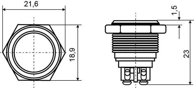 TY 16-211A Scr Кнопка металева пласка, (гвинтове з'єднання), 1NO.