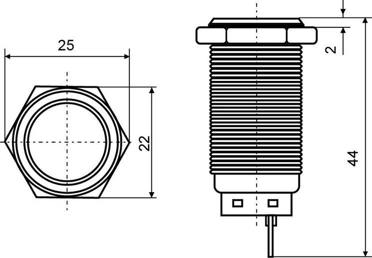 TYJ 22-271 Кнопка металева пласка з підсвічуванням, 1NO+1NC, жовта 24V.