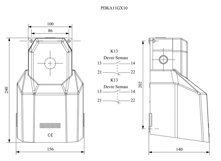 Педаль пластиковая PDKA11GX10 в алюминиевом кожухе с возможностью подключения аксесуаров 2*(1НО+1НЗ) EMAS