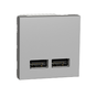 Schneider Розетка USB подв. 2.1А 2 модуля алюм, 22998, Алюминий