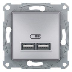 USB розетка 2,1A алюминий EPH2700261 ASFORA Schneider Electric, 9908, Алюминий