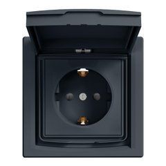 Розетка 1-я с заземлением и защ. шторками IP44 Антрацит EPH3100371 ASFORA Schneider Electric, 9959, Антрацит