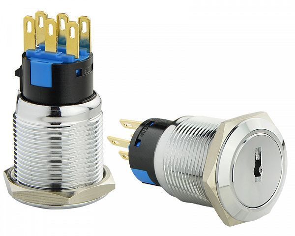 TY 19C-K11/3 кнопка металлическая с ключом 3-х позиционная 2NO+2NC.