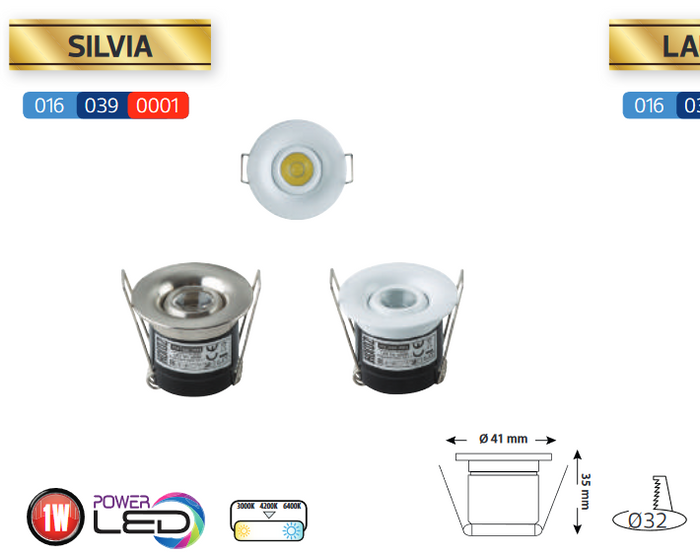 Светильник врезной поворотный SILVIA круг, белый, корпус метал d-41mm LED 1W HOROZ