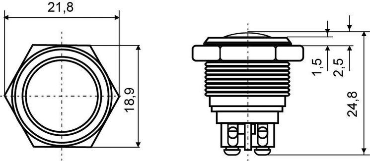 TY 16-231A Scr Кнопка металева опукла, (гвинтове з'єднання) 1NO, 13218