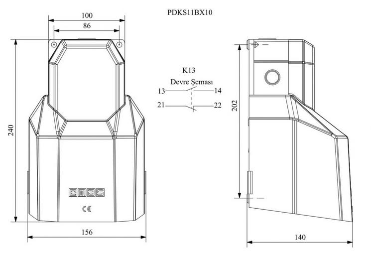 Педаль пластикова с захисною кришкою PDKS11BX10 (1 НО+1НЗ) EMAS