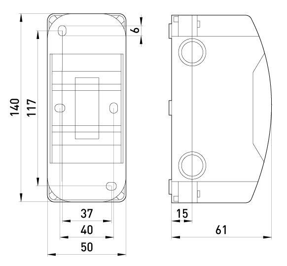 Корпус пластиковий, навісний (NT) 3-модульний, однорядний, без дверцят, IP 30