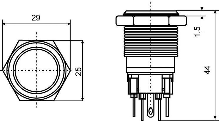 TYJ 22-311 Кнопка металева пласка з фікс., 1NO+1NC.