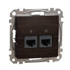 Компьютерная розетка двойная, разъем RJ45кат. 5е UTP, Sedna Design & Elements, Венге - имитация дерева, SDD180452 Schneider, Венге