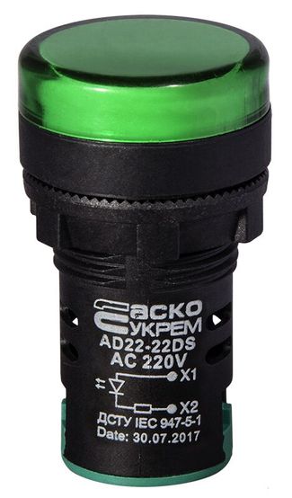 Сигнальна арматура AD22-22DS зелена 220V АC