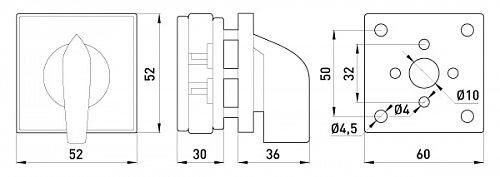 Пакетный переключатель LK25/1.216-ZP/45 щитовой, с передней панелью, 1p, 0-1, 25А