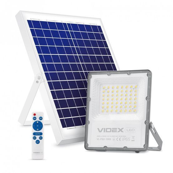 LED прожектор 30W 5000K на сонячних батареях VIDEX з пультом, 25743, VL-FSO-1005, 5000