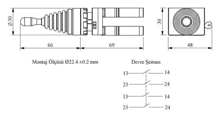 Кнопка-джойстик CM707DJ41 4-х позиціона без фіксації 2НО+2НО IP65 EMAS