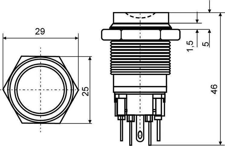 TYJ 22-321 Кнопка металева звиступом з фікс., 1NO+1NC, 13270