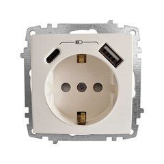 Розетка біла 1-я з заземленням + 2USB ( Type C+A ) без рамки EL-BI ZENA