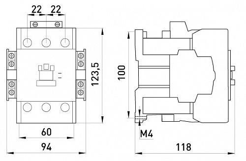 Контактор e.industrial.ukc.75.110, 75А, 110В, 3P, 1no+1nc
