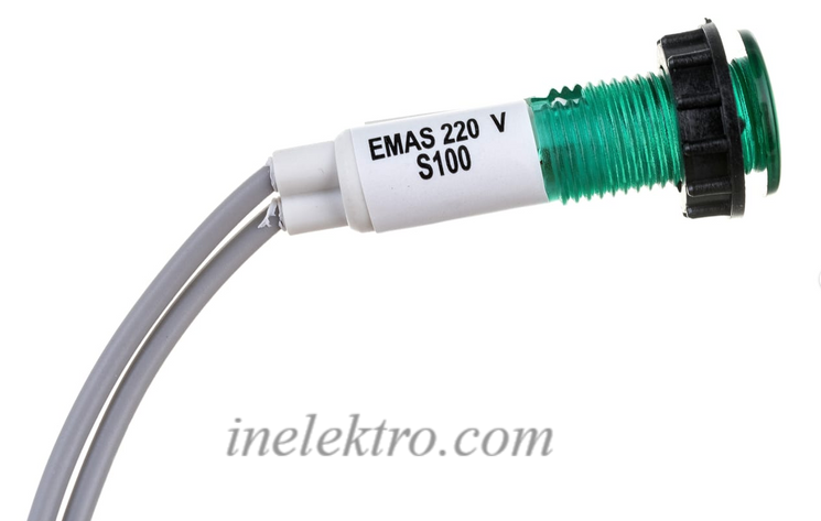 S100Y Сигнальна арматура 10мм неонова лампа 220В зелена EMAS