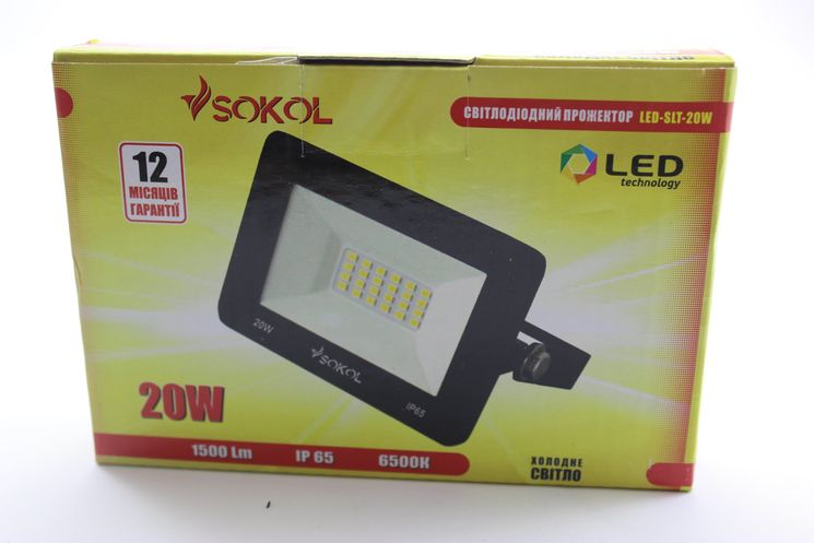 Светодиодный прожектор LED-SLT-20Вт Sokol, 99312, 6500