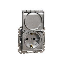 Розетка с заземлением, со шторками и крышкой Матовый алюминий Sedna Elements Schneider SDD170024, Матовый алюминий