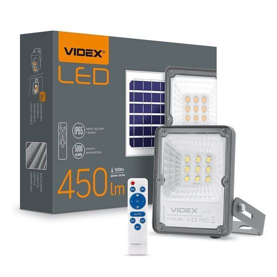 LED прожектор автономний 10W 5000K на сонячних батареях VIDEX, 25742, VL-FSO-205, 5000