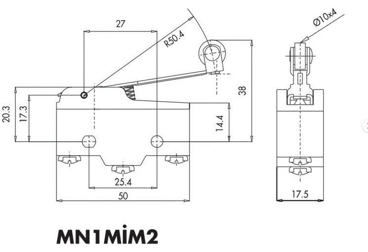 Міні-вимикач MN1MIM2 з металевим роликом на довгому важілі EMAS