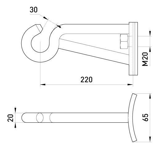Кутовий гак e.angle.hook.pro.20.20.208, 208мм, М20 E.NEXT