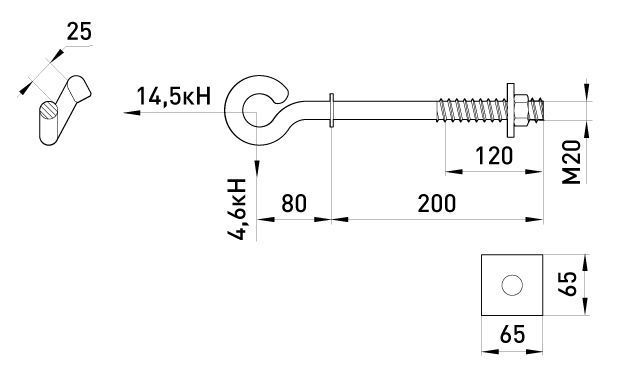 Сквозной крюк e.through.hook.pro.200.20, 200мм, М20 E.NEXT