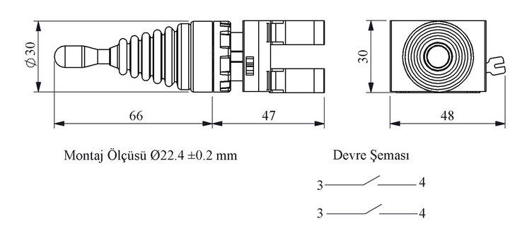 Кнопка-джойстик CP101DJ21 2-позиционная без фиксаци (2НО)- пластик IP65 EMAS