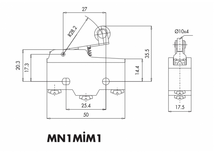 Міні-вимикач MN1MIM1 з металевим роликом на короткому важілі EMAS