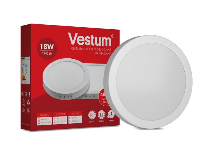 Круглый светодиодный накладной светильник Vestum 18W 4000K 220V 1-VS-5303