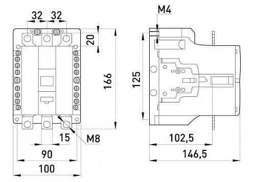 Контактор e.industrial.ukc.120.220, 120А, 220В, 1no+1nc