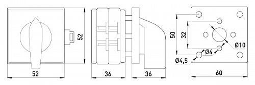 Пакетный переключатель LK25/2.211-SP/45 щитовой, на DIN - рейку, 3p, 0-1, 25А
