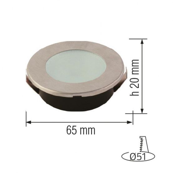 Світильник врізний круг d-65mm LED 2W мат.хром ANGELA HOROZ, Ø51, 016-002-0002-020, 4200