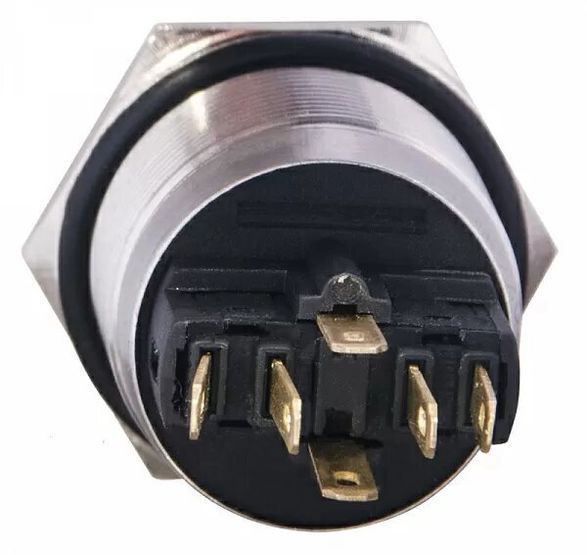 TYJ 22-371 Кнопка металева пласка з фіксац. 1NO+1NC, з підсвічуванням, червона 220V.