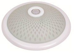 Плафон стельовий метал/скло з датчиком руху Е-27 (2*25 ЛОН) lIGHTNING FIXTURE+SENSOR HOROZ, серебряный, &Oslash;300х100, 400-001-112