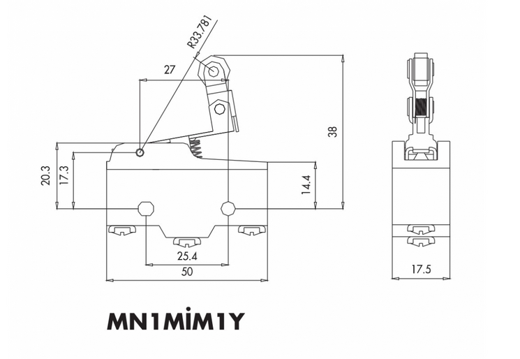 Міні-вимикач MN1MIM1Y з металевим роликом та пружиною на короткому важілі EMAS