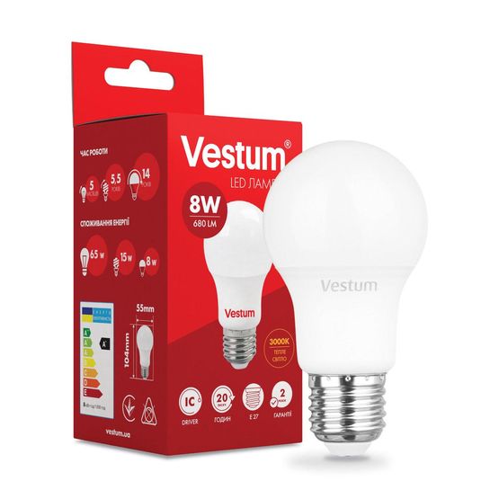 Світлодіодна лампа Vestum A55 8W 3000K 220V E27 1-VS-1108, 3000