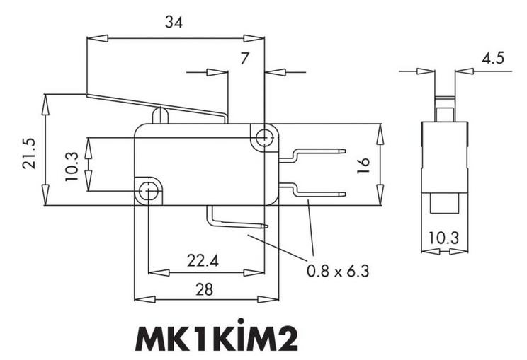 Микро-выключатель со средним металлическим рычагом MK1KIM2, EMAS