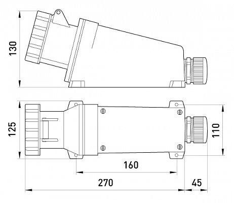 Силовая розетка стационарная e.socket.pro.3.63, 3п., 220В, IP 67, 63А (133)