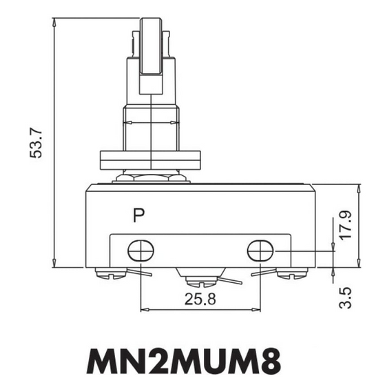 Міні-вимикач з металевим роликом з поперечній вісі на стрижні MN2MUM8, EMAS
