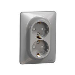 Двойная розетка 2P+E с заземлением, Алюминий Sedna Design Schneider SDD313221, Алюминий