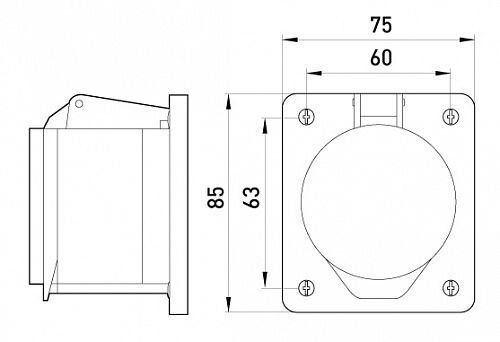 Силова розетка, що вбудовується e.socket.pro.5.16.wall, 5п., 380В, 16А (415)