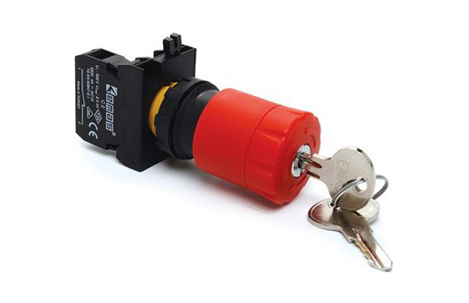 Кнопка "грибок" аварийная с ключом d=30мм с фиксацией и возвратом поворотом (1НЗ) - пластик IP65 CP200EA30, EMAS
