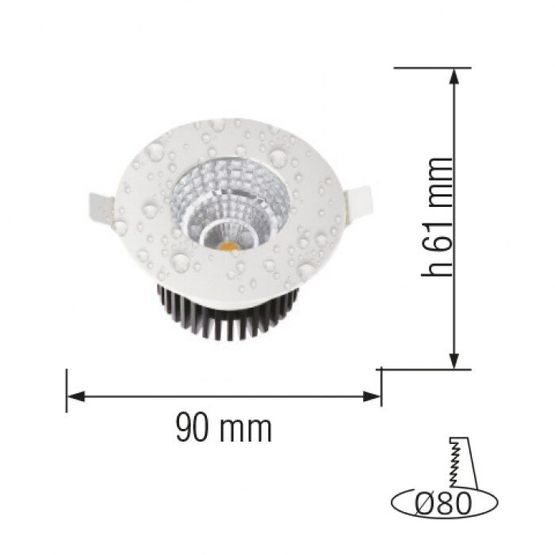 Светильник врезной влагозащищенный круг,корпус метал d-90mm ip65 COB LED 6W белый GABRIEL HOROZ, Ø80, 016-029-0006-010, 4200