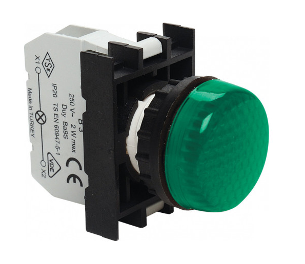 Сигнальна арматура B030XY з блок-контактом підсвічування без лампи зелена EMAS