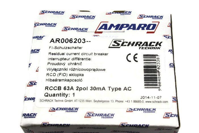 AR006203--, УЗО 63А 2р 10кА/30мА АС Schrack устройство защитного подключения