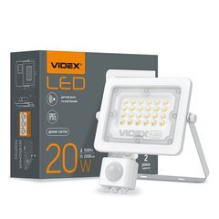 LED прожектор 20W 5000K с датчиком движения и освещенности, белый VIDEX, 24370, VL-F2e205W-S, 5000